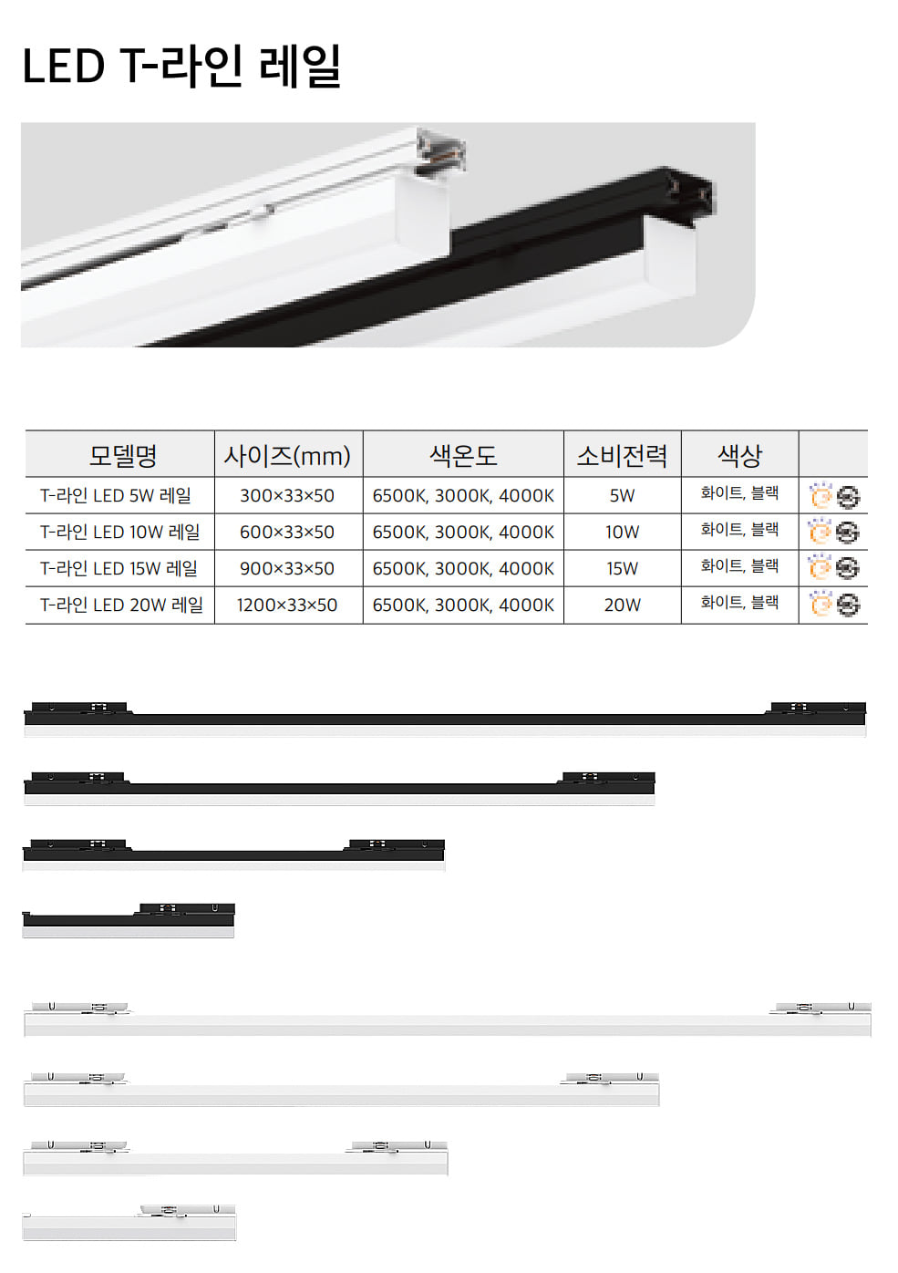 LED T-라인 레일 블랙/화이트 제조사 상세 정보