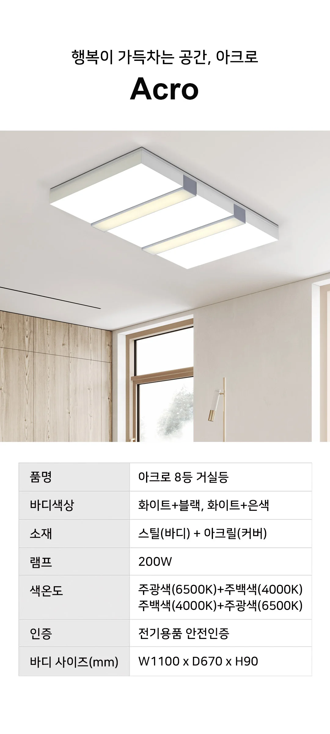 아크로 8등 200W 국산LED거실등 아파트거실등 제조사 상세 정보