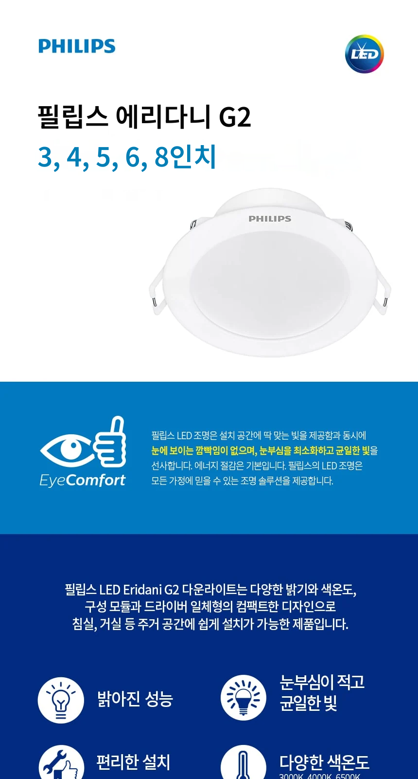 필립스 에리다니 G2 3, 4, 5, 6, 8인치 제조사 상세 정보
