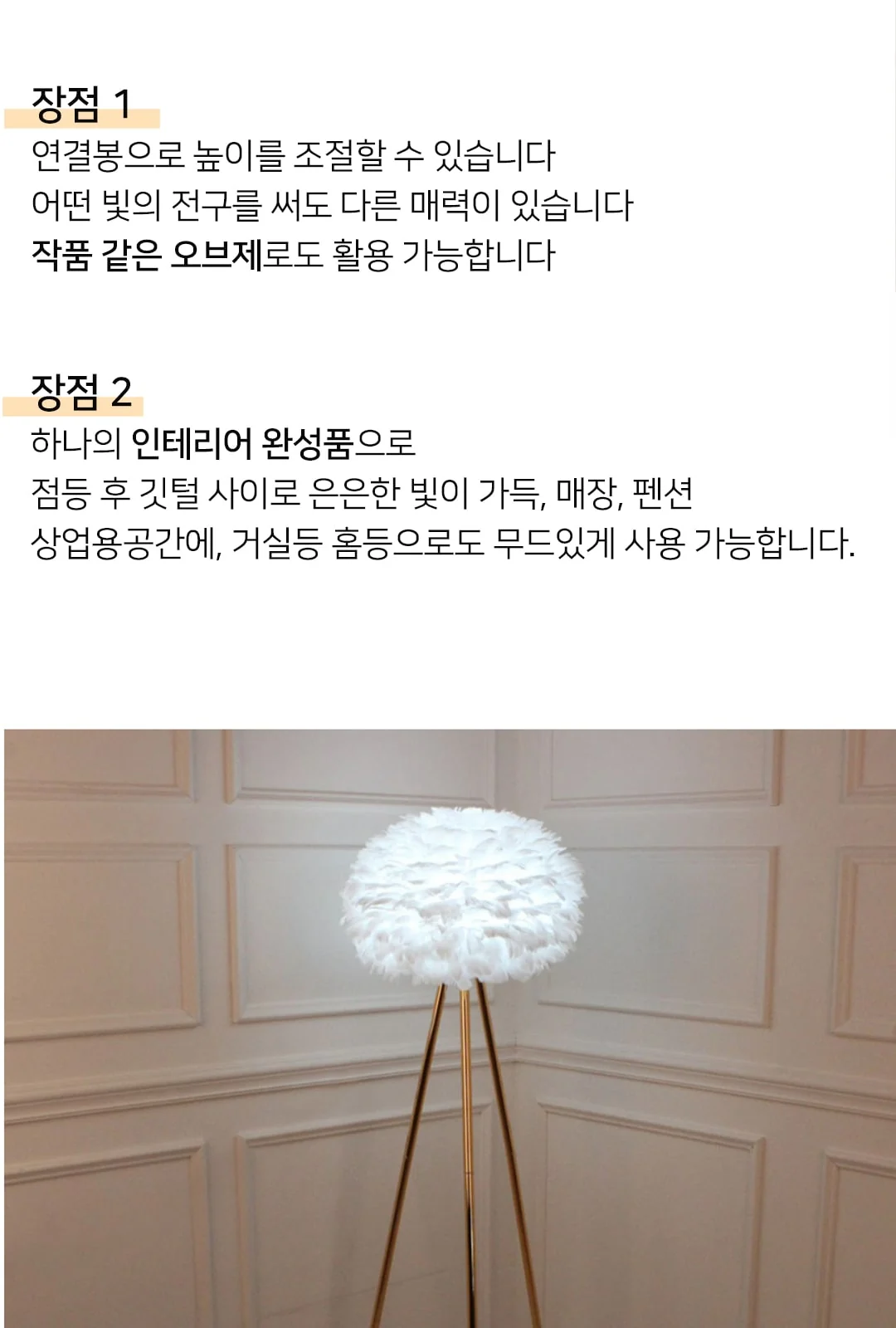 LED 린다 깃털 에오스 골드 인테리어 단 스탠 제조사 상세 정보