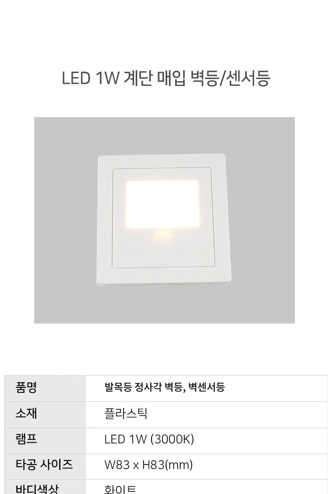 발목등 정사각 벽등, 벽센서등(선택 3000K) 제조사 상세 정보